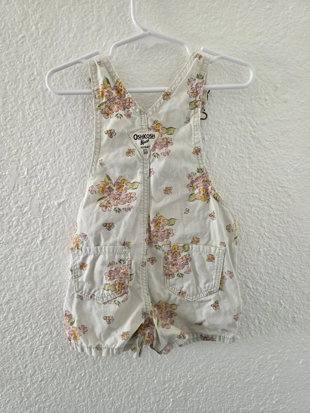 OshKosh Floral Cream Girls' Short Overalls